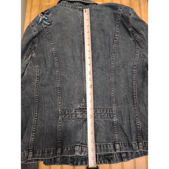 Christopher & Banks Jean Jacket Floral Embroidered SZ Lrg Bloomcore Boho Cotton - Picture 11 of 11